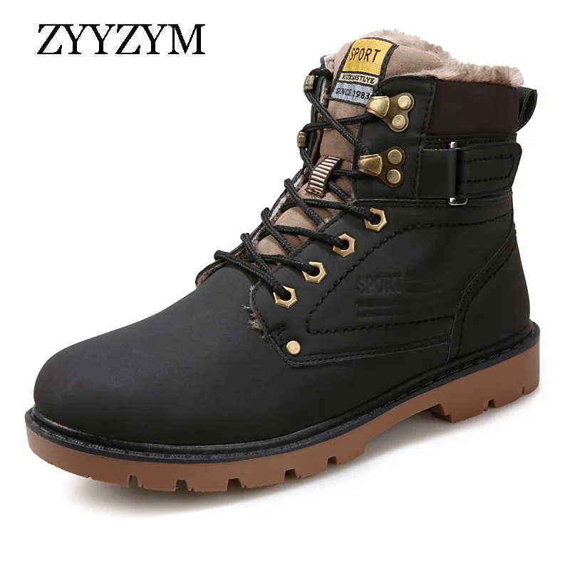 

ZYYZYM Mens Boots Autumn Winter PU Leather Plush Men Outdoor Working Safety Motorcycle Boots 2018 New Arrival