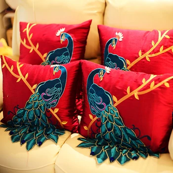 

Luxury Cushion Cover Embroidery Peacock Pillows Chair Cover Hand Sewing Beads Cushions Cojines Decor Para Sofa Housse De Coussin