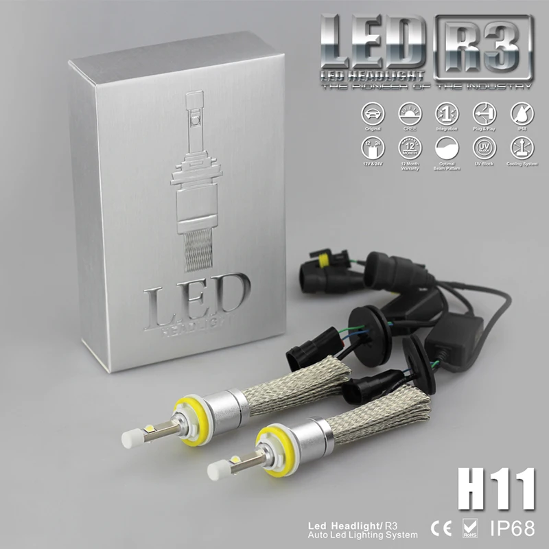 

2pcs 80W R3 H11 LED Headlight XHP-50 LED Chips Headlamp Auto Car 9600LM Conversion Fog Driving Light Kit Super Bright