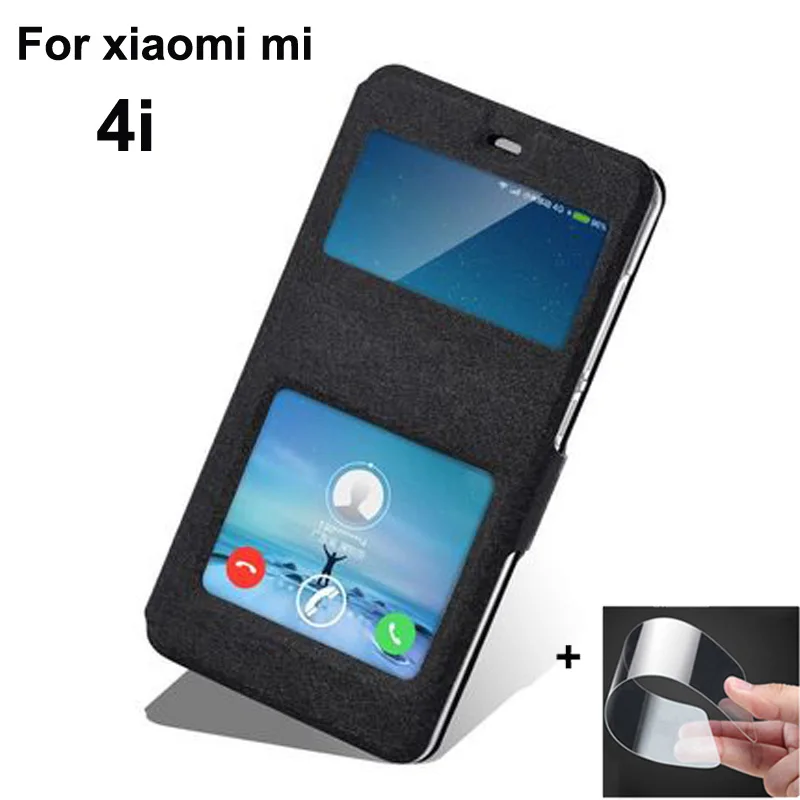 5.0" Open window case For Xiaomi mi 4i Cover mi4i PU Leather Flip 4 i protective cases phone coque shell | Мобильные телефоны и