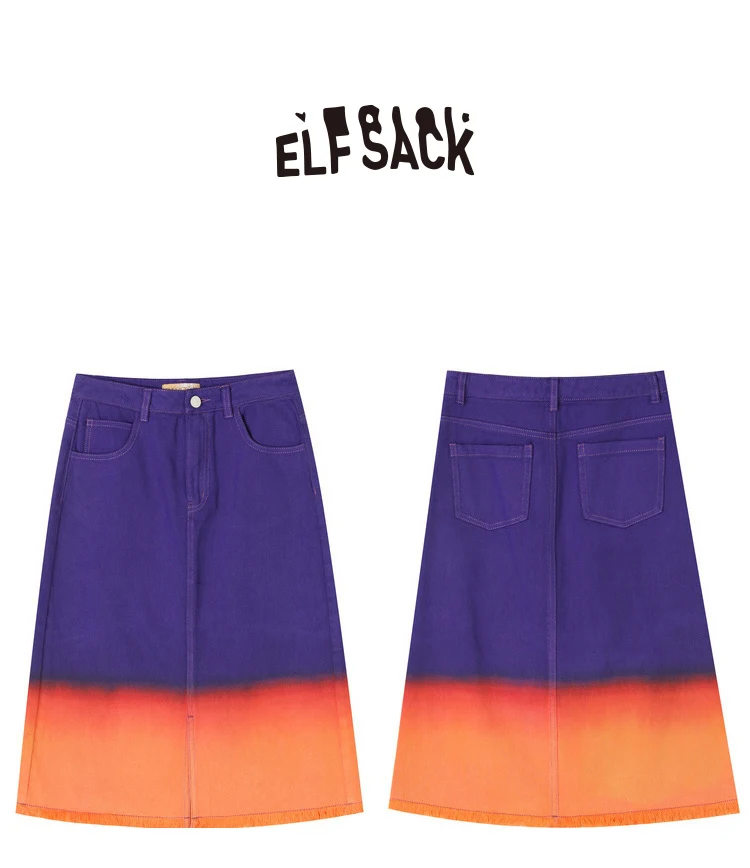 ELFSACK, летняя Новинка, женские юбки, повседневные, из хлопка, в стиле пэчворк, а-силуэт, Женская юбка, уличная одежда, средняя талия, длина до колена, для женщин