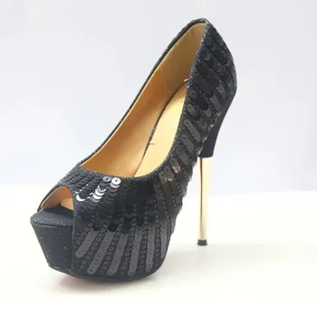 

ACILICI1905036 New Summer Fish Beak Sequins Slender Heels and Shallow Banquet Shoes Women's Sandals