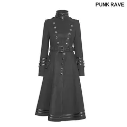 Военные модная металлическая кнопка ремень черный зимняя шерсть дамы Форма камвольно длинные пальто в стиле Панк RAVE Y-766