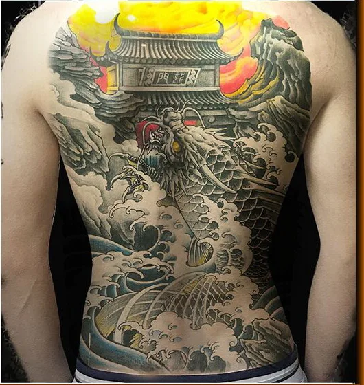 Полная обратная Татуировка Будда лояльность Гейша Дракон Тигр Карп дизайн Мужская временная татуировка наклейка Большой размер боди арт девушка модель - Цвет: X41