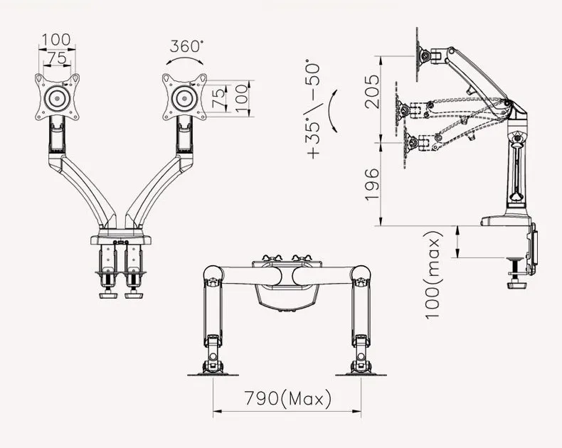 Новинка NB F180 газовая пружина полное движение 1"-27" двойной экран Настольная подставка для монитора Зажимная/втулка тв крепление с двумя портами usb