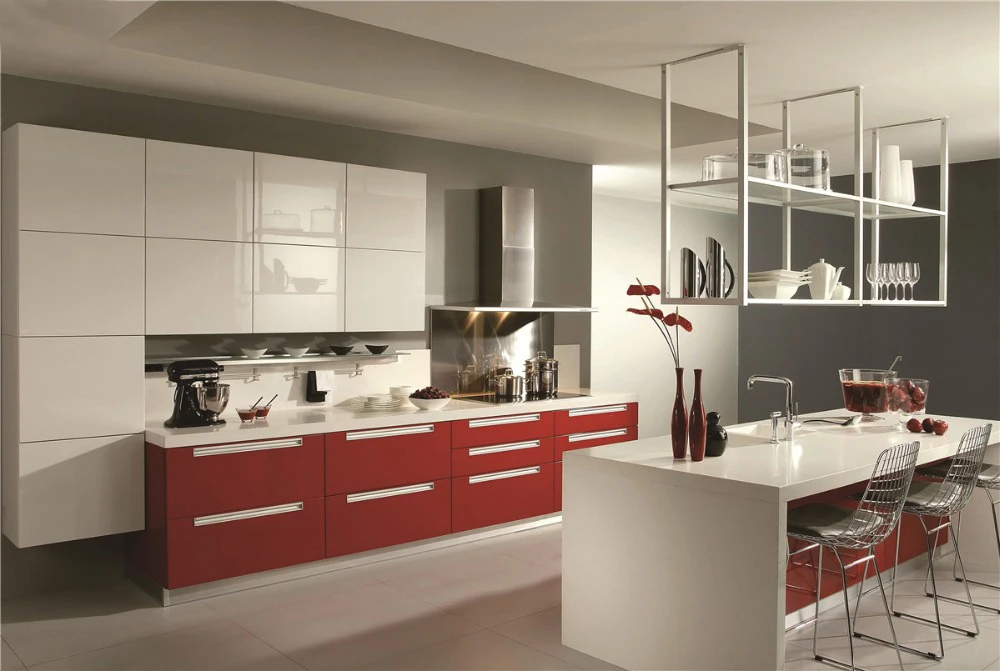 Глянцевый красный цвет кухонный дизайн K019|gloss kitchen|high gloss kitchenkitchen design |