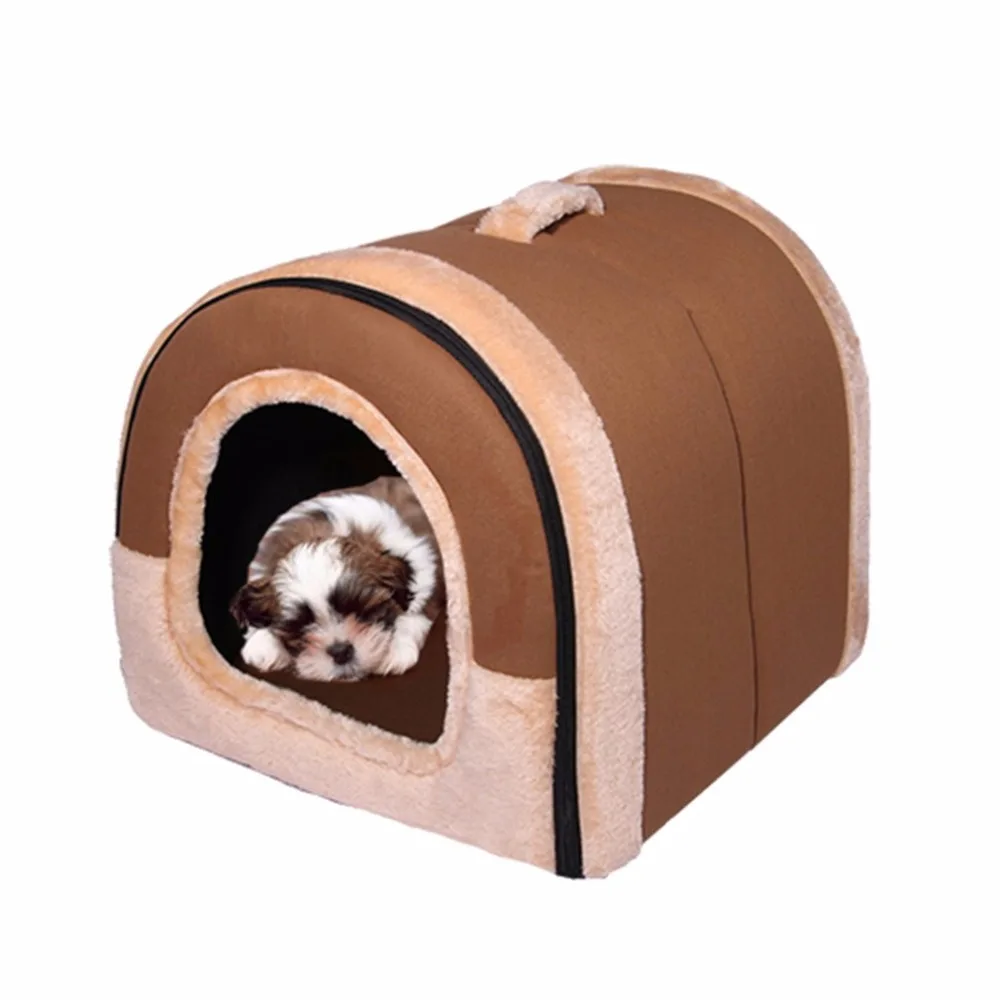 Pet House Brown Dog Bed Pet Cats Sofa Soft Cushion Washable Comfortable