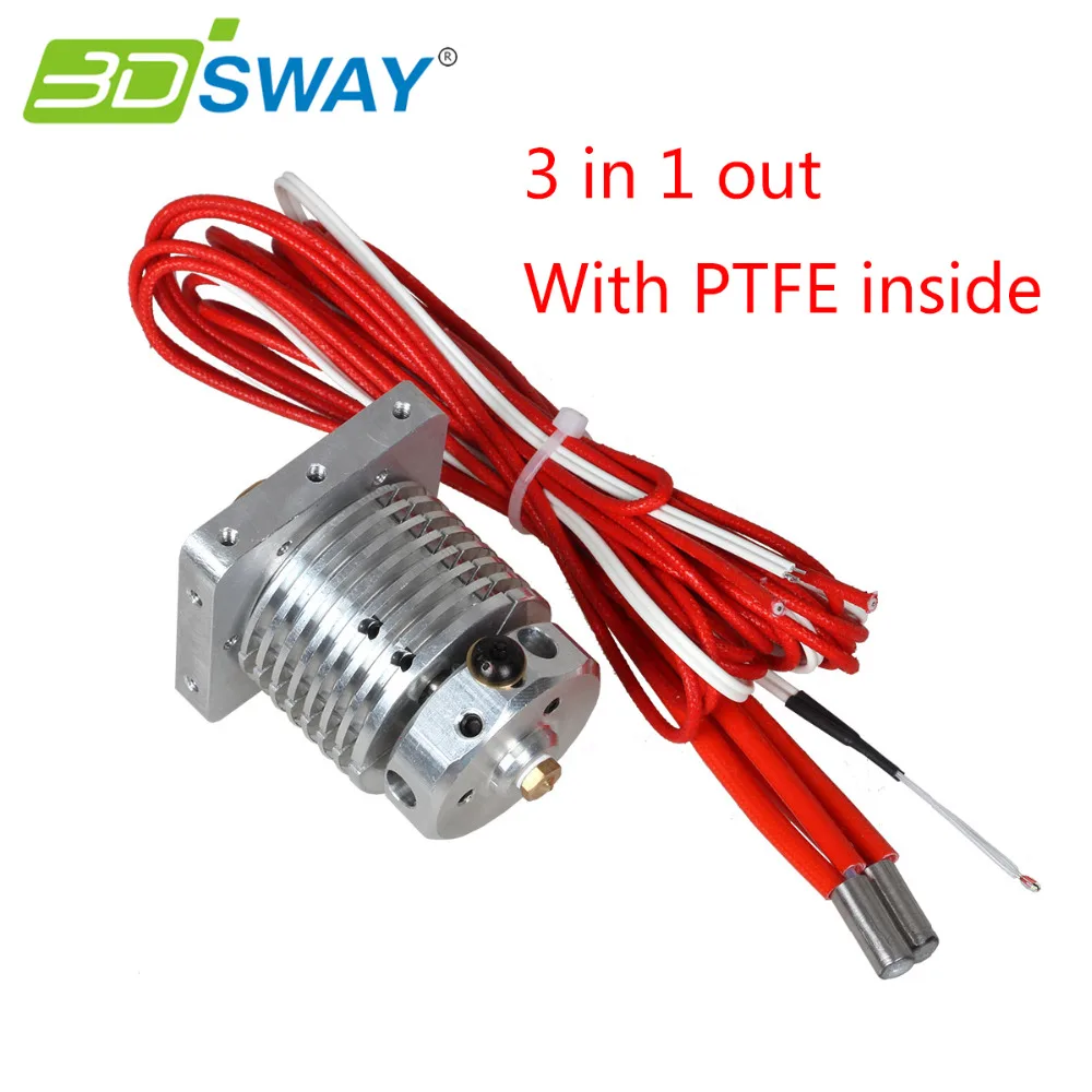 3DSWAY 3D Printer Parts Improved E3D Multi-extrusion 3 In 1 Out Hotend Kit Multi Color Hot End 0.4mm/1.75mm for PLA/ABS Filament