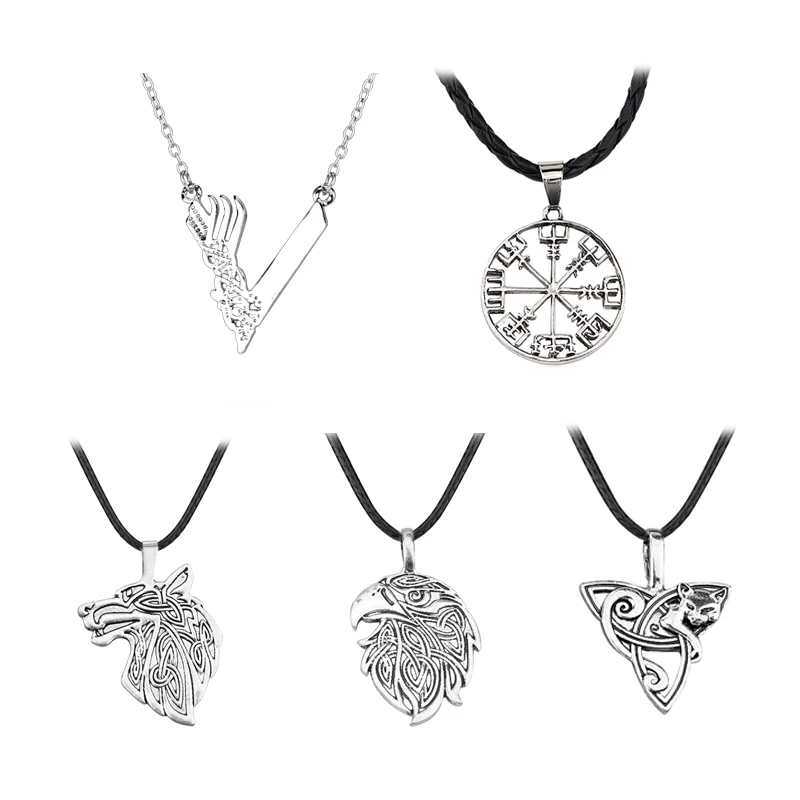 

Vintage Accessories Fenrir Irish Knot Design Celtics Fox Pendant Necklace Viking Jewelry Leather Rope Colar Collier for Women