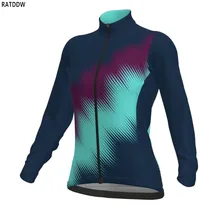 Женская зимняя футболка для велоспорта на молнии, с длинными рукавами, MTB, велосипедные Джерси, одежда
