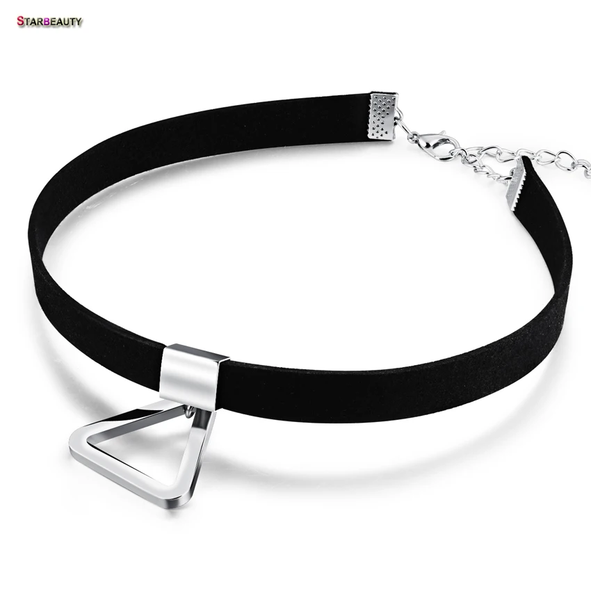 

Starbeauty Cool Wild Silver Triangle Choker Necklace Women Wide Flannel Collar Necklaces & Pendants Neck Chain Lady Jewerly