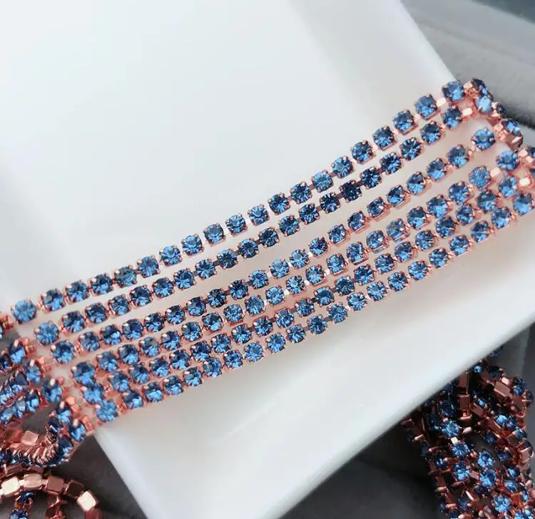 a05 sky blue in rose Необычные Стразы, цепочка из розового золота, разноцветная декоративная отделка, закрытая цепочка 2 мм, хрустальные аксессуары - Цвет: a05 sky blue in rose