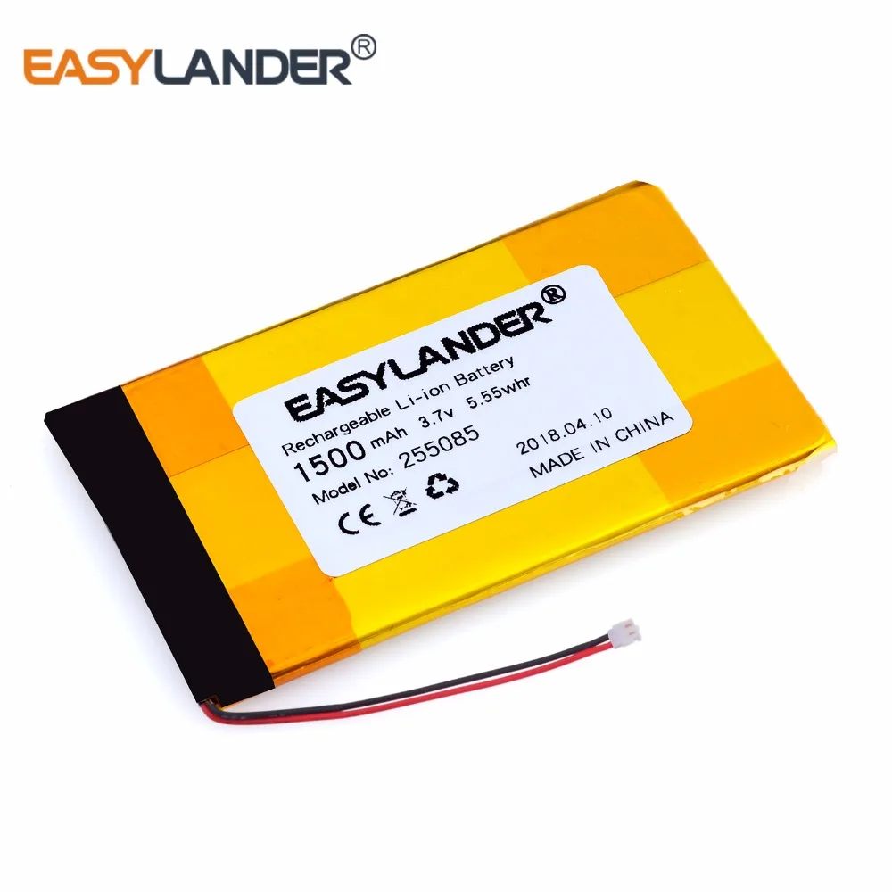 

255085 3.7V 1500mAh Rechargeable li-Polymer Battery For Navigator MP4 MP5 Speaker phone GPS PDA with plug MLP255085