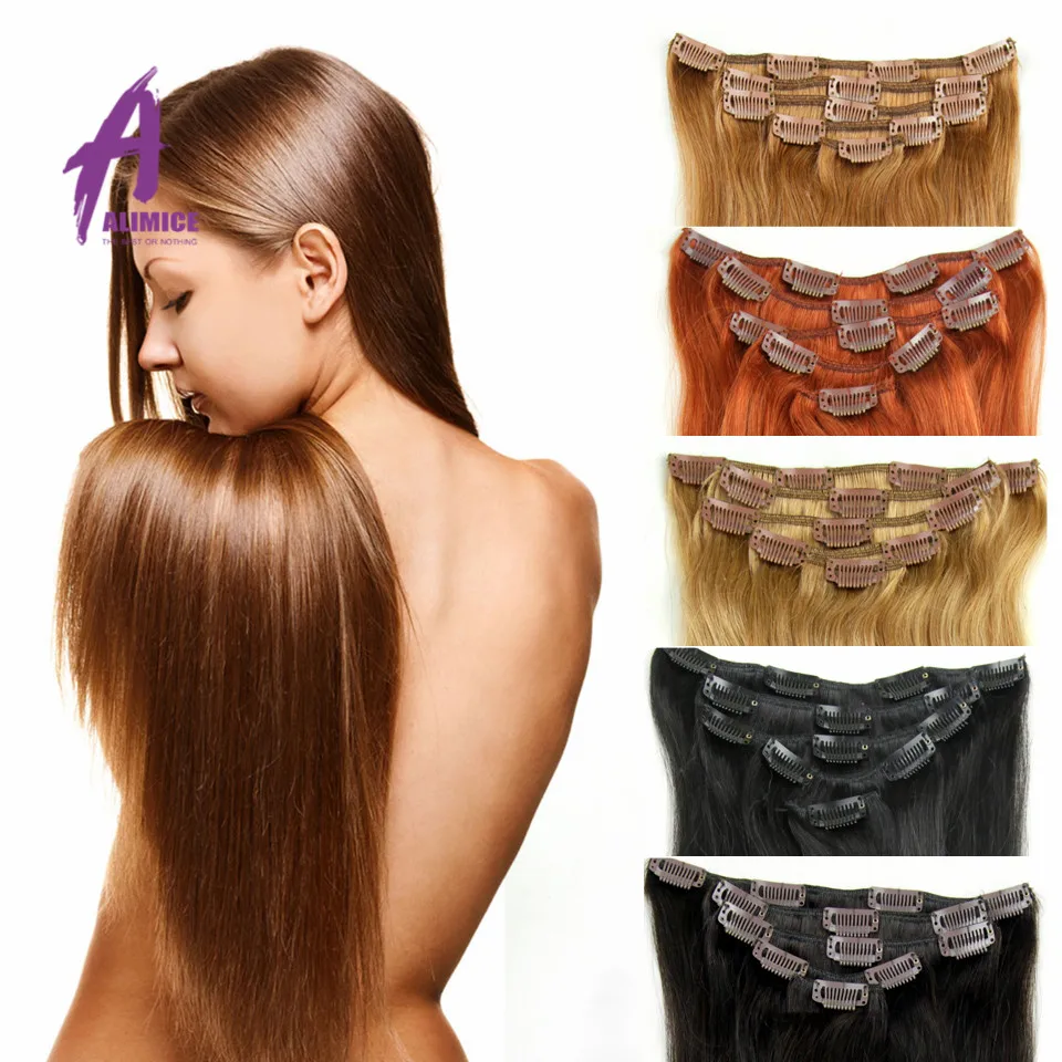 7A Yaki Natural Light Brazilian Virgin Hair Straight African American Clip In Human Hair Extensions Clip Ins Weave For Blacks