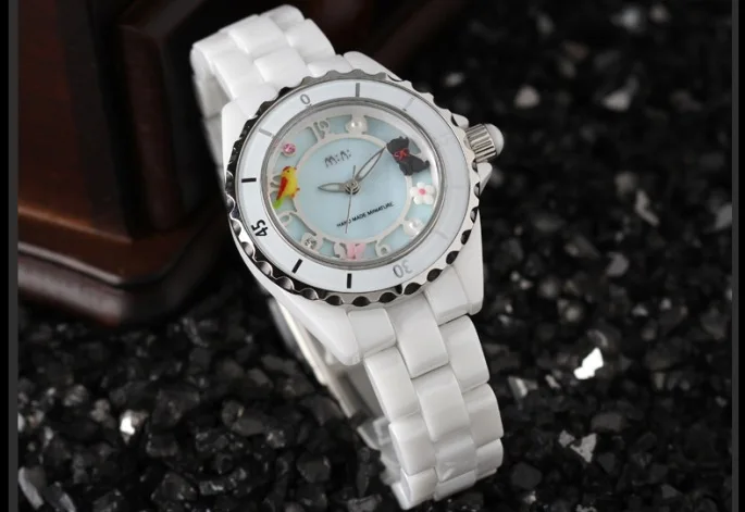 Роскошные керамические ЖЕНСКИЕ НАРЯДНЫЕ часы бренд мини глиняные кварцевые наручные часы с циферблатом из натуральной раковины, сапфировое стекло 3 АТМ NW861