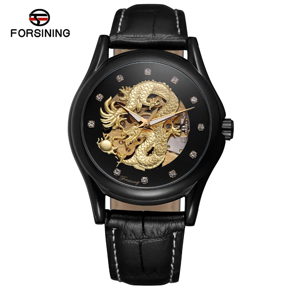 

Diamond Display Dragon Golden Display Luminous Hand Transparent Men Watch Waterproof Mechanical Forsining Watch