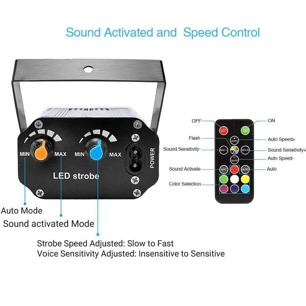 48 светодиодов 7 Цвета Strobe Light с дистанционным Звук Активированный супер яркий мигающий свет этапа для DJ вечерние показать клуб Disco