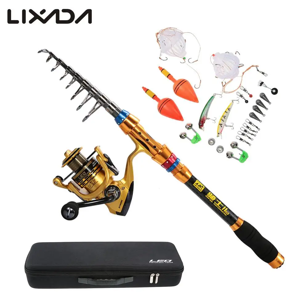 Lixada المحمولة إغراء قضيب مجموعة تلسكوبي الصيد رود بكرة مع خط السحر السنانير المجموعات طقم كامل مع حقيبة الصيد معدات صيد الأسماك