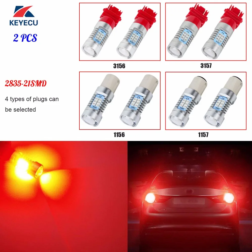 Keyecu 2x1156/1157/3156/3157 2835 21SMD Extremely Bright Red LED Bulbs Projector Lens 10-30V Works as Brake Light Tail | Автомобили и