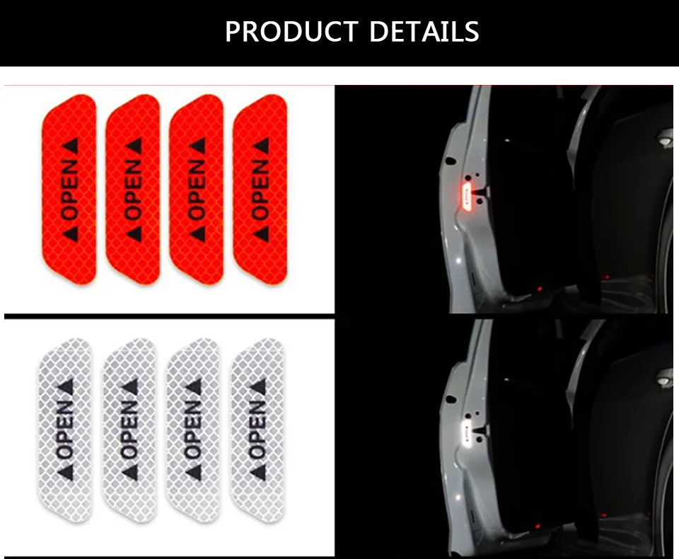 4 шт./лот, наклейки для защиты двери автомобиля, открывающиеся Светоотражающие Предупреждение ющие знаки, наклейки для безопасности в ночное время, наклейки для мотоциклов и велосипедов