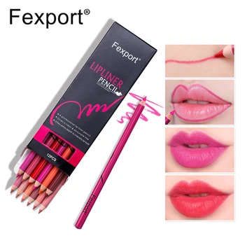 

Fexport lip liner pencil 12 colors waterproof long lasting sexy red lip pencil velvet matte lipstick wooden lipliner MN107