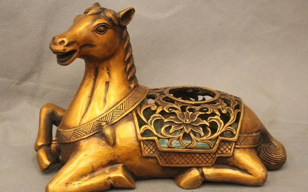 

8"Marked China Chinese Dynasty Bronze Lucky Horse Incense Burner Censer Statue
