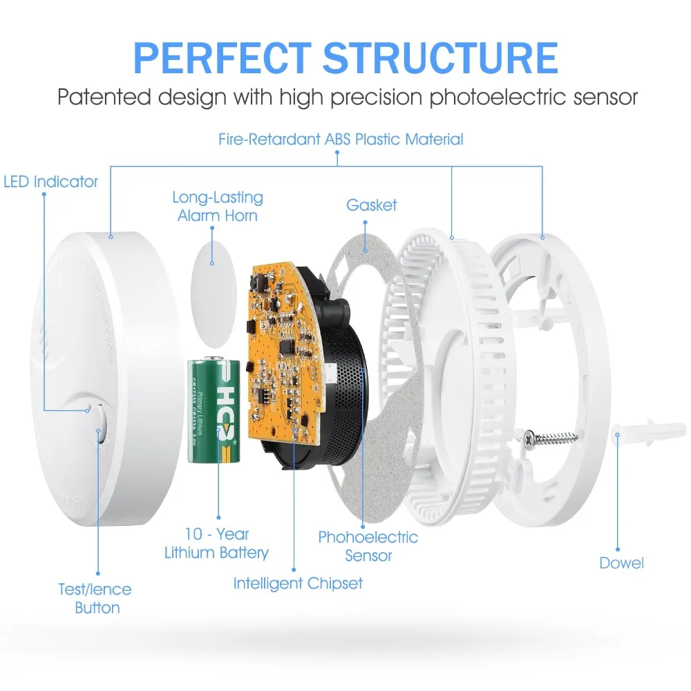 HEIMAN 10 лет Litetime встроенный литиевый аккумулятор независимый детектор дыма сигнализация пожарная сигнализация с фотоэлектрическим датчиком
