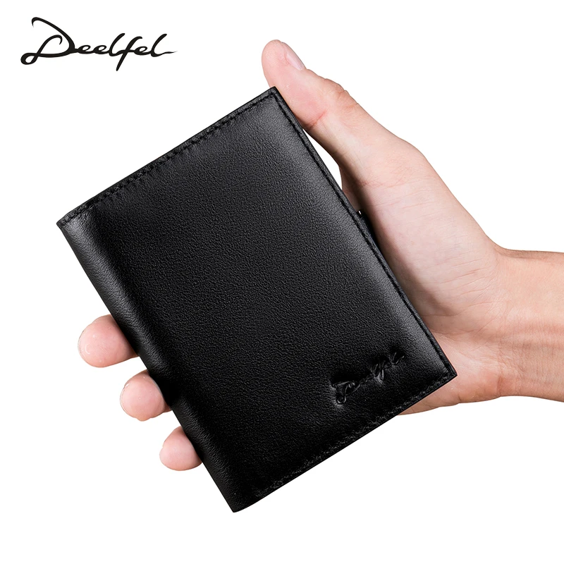 

Deelfel New Genuine Leather Men Wallets Short Wallet Vintage Cow Leather Card Holder Pocket Purse Standard Holders Wallets