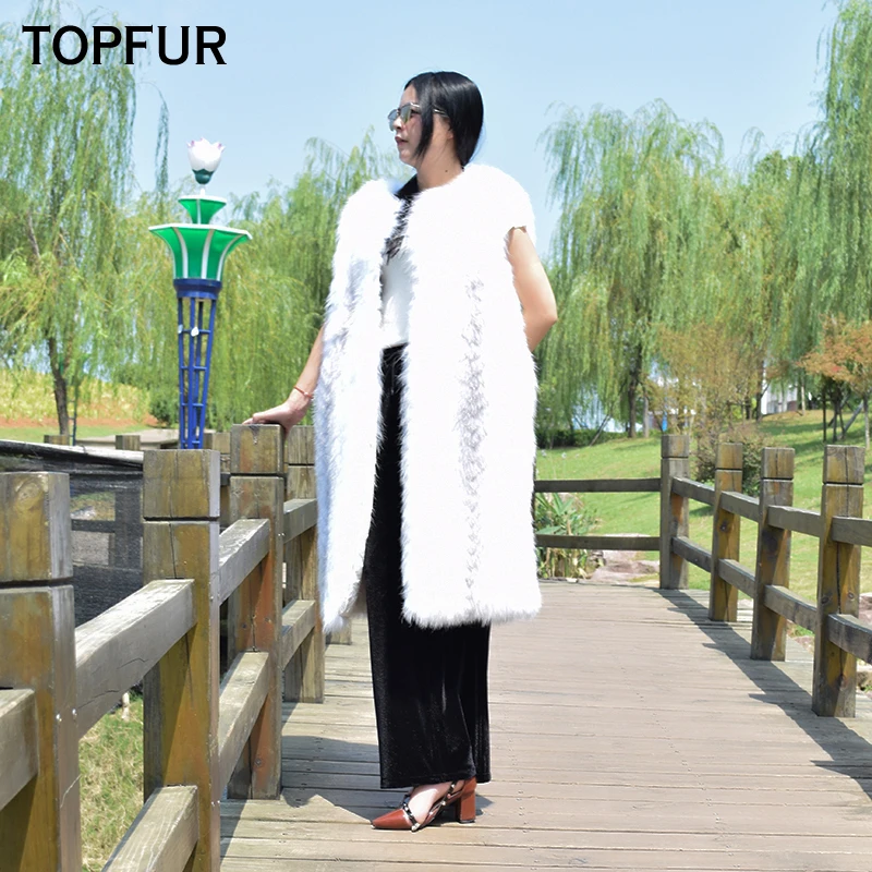 Fourrure Renard 100 Femmes Nouvelle Réel Naturel Topfur Mode Hiver Femme Luxe Long Style Croix Cm Gilet De N8XZwPkn0O