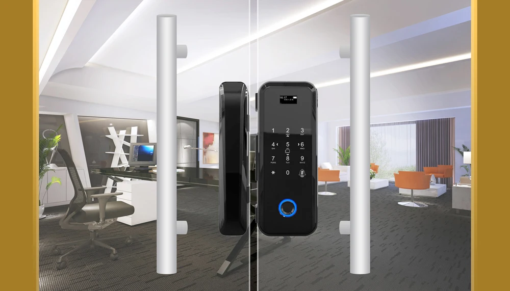 Electric Fingerprint Lock Office Keyless Glass Door Lock With Touch Keypad Smart M1 Card Remote Control Key Door Lock