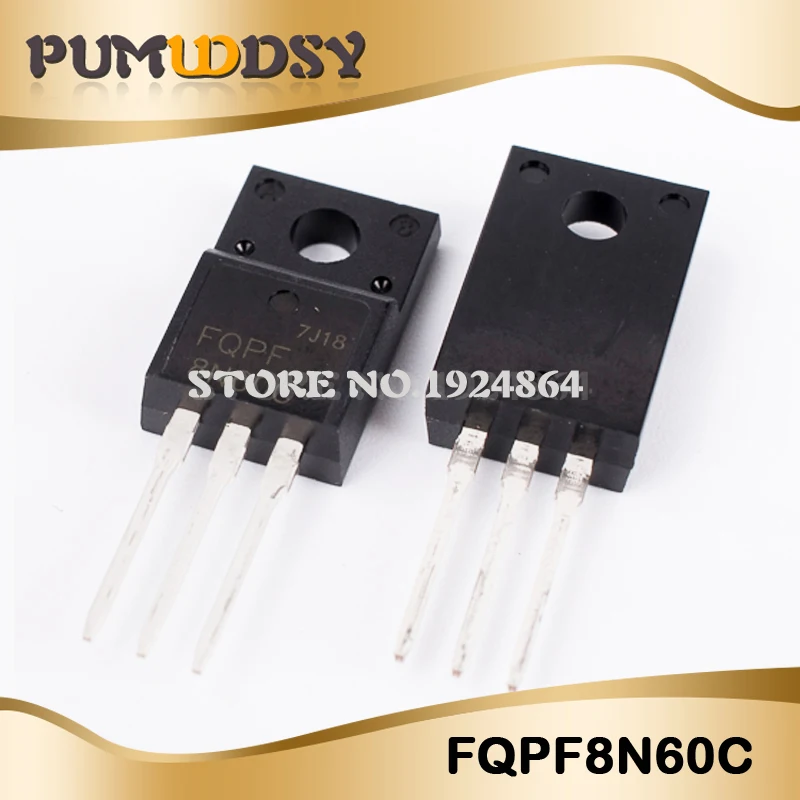 

10pcs FQPF8N60C 8N60C 8N60 600V 8A MOSFET N-Channel transistor TO-220F IC