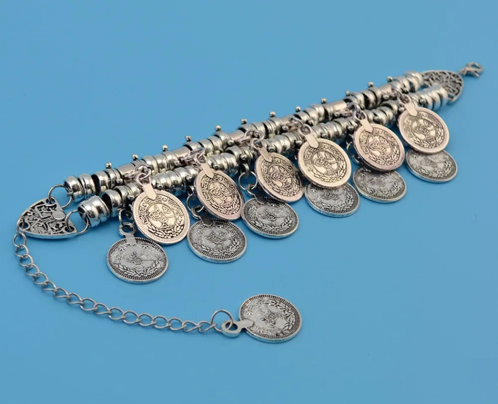 Богемные цыганские браслеты Бохо индийские турецкие этнические ювелирные изделия античные серебряные ретро бусы монеты кисточкой массивный браслет pulseira