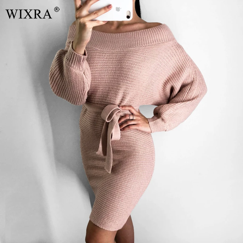 Wixra осень 2018 хит новый свитер короткое платье сексуальное с вырезом лодочкой
