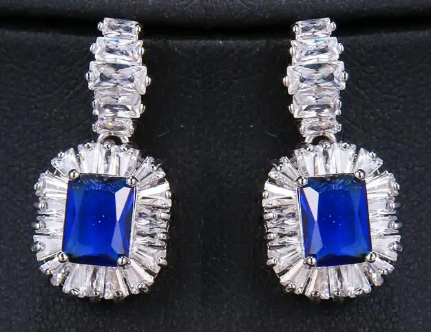 EMMAYA Zircons Luxury Cubic Zirconia Jewelry 4 Colors Large Sparkling Big Zircon Crystal Earrings For Girls Wedding blue
