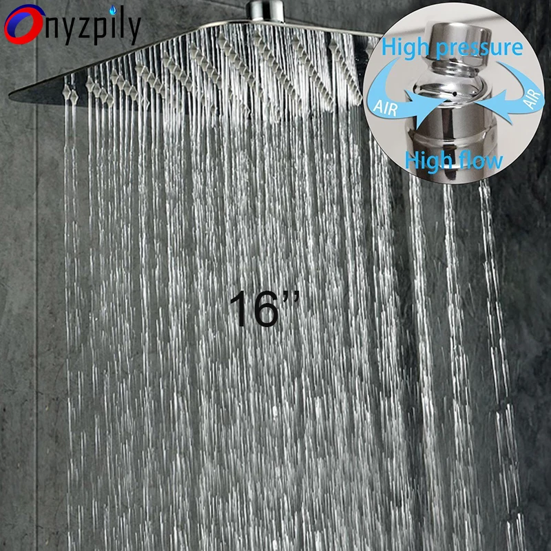 

Ultrathin Polished Square 16" Chrome Rain Shower Head Wall Ceiling Mounted Tap Top Sprayer