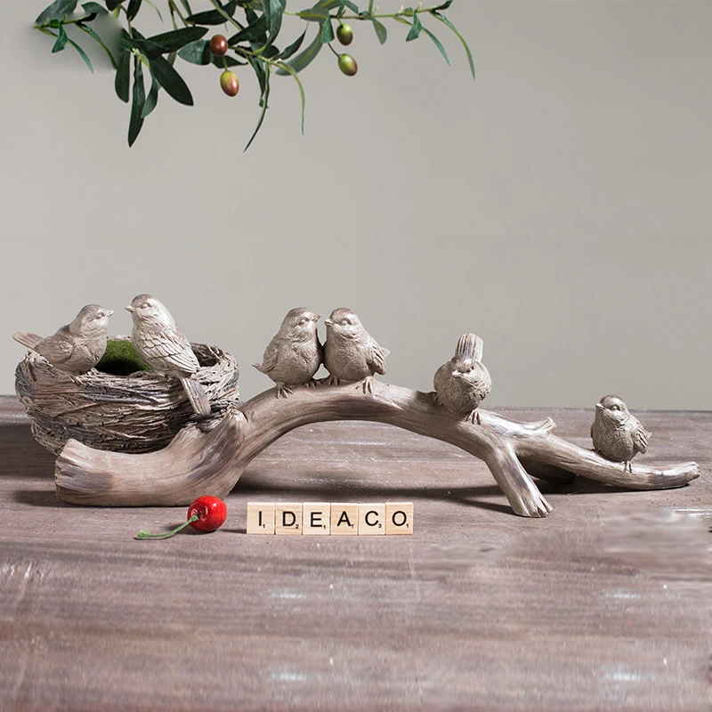 American Rural Creativiye Resin Birds branches antique Animal Figurines