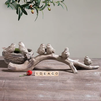 

American Rural Creativiye Resin Birds branches antique Animal Figurines Decoration for Home Garden Gift Crafts