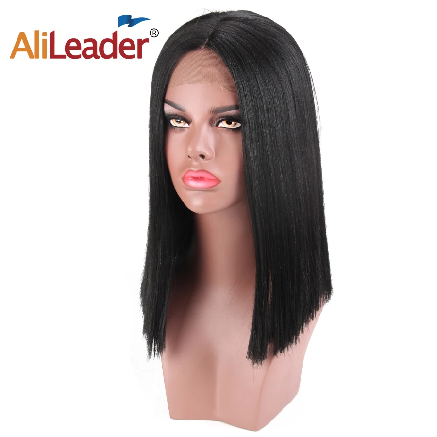 Alileader Long Bob Lace Front Wig Middle Part Lace Wig Yaki Straight Natural Synthetic Hair Lace Front Full Wigs For Black Women