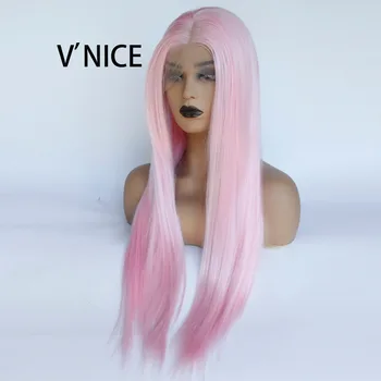 

V'NICE Straight Purple Lace Front Wig Synthetic Heat Resistant Lavender Color Wig for Women Middle Part Violet Glueless Hair Wi