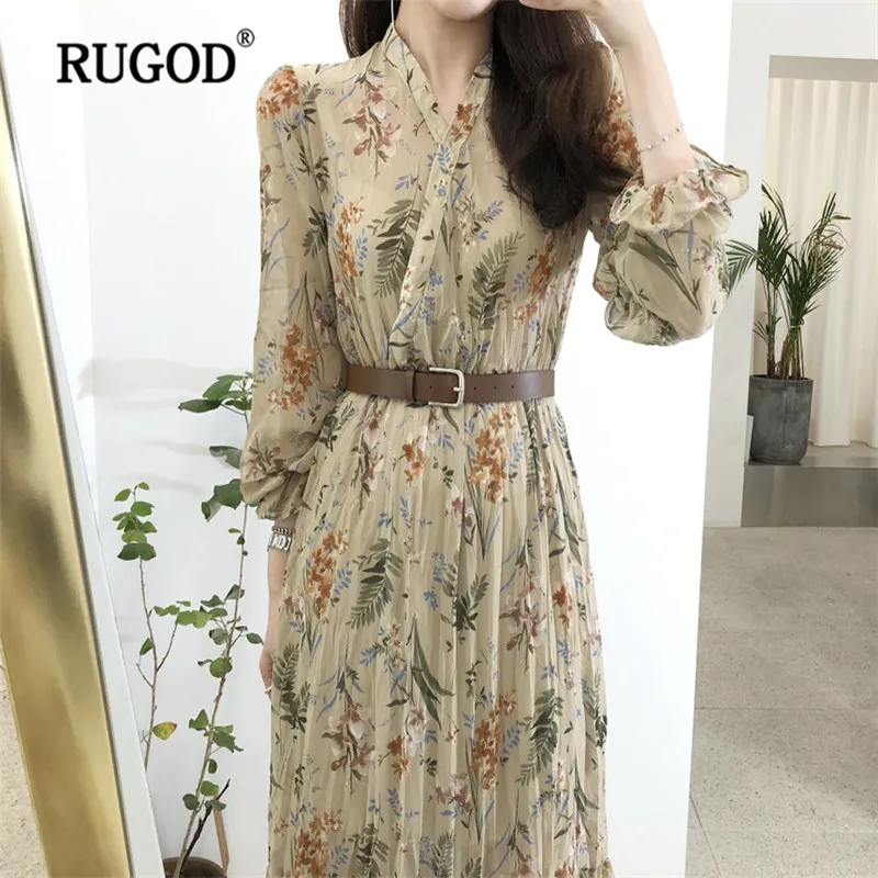 

RUGOD Floral Printed V Neck long dress women spring new flare sleeve beach party boho maxi dress female vestidos mujer 2019