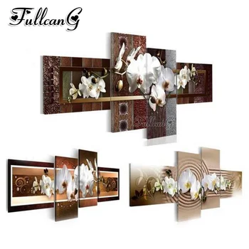 

FULLCANG diy 4pcs diamond painting "orchid flowers" full square rhinestone cross stitch mosaic embroidery kits hobby G1135