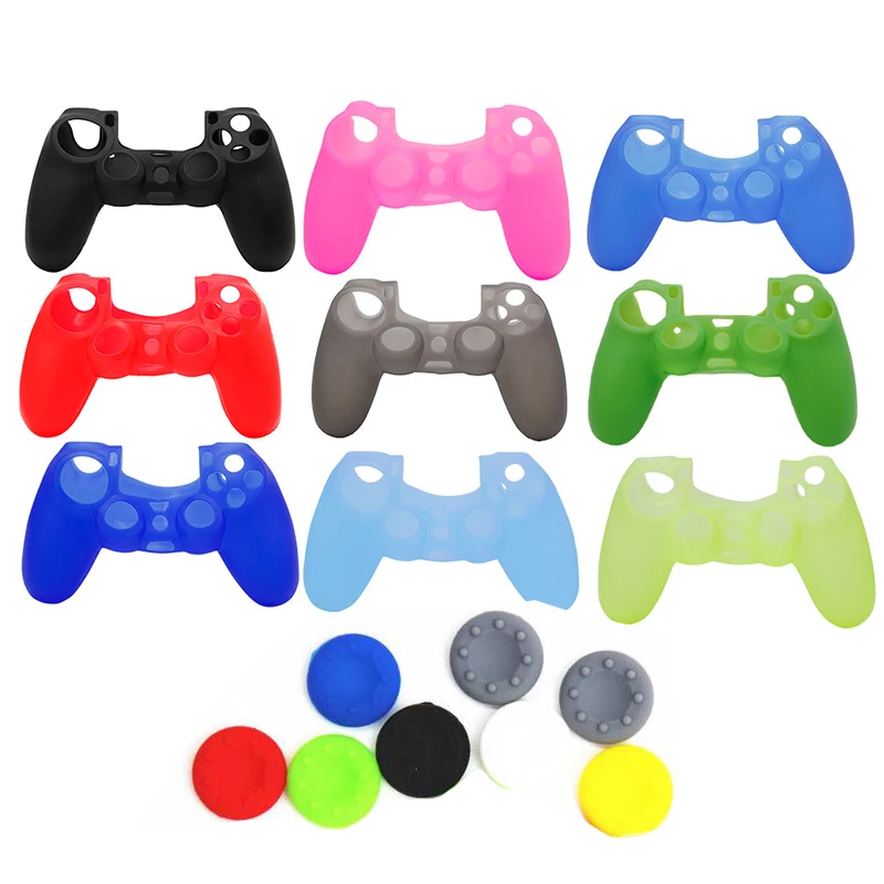 

For Sony PlayStation PS4 Silicon Case With Grips Shell Silicone Rubber Gamepad Controller Protective Cover Case Protection Skin