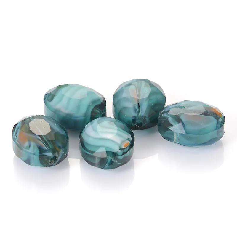 5x 13x16x9mm Glass Chamilia Beads Faceted Flat Oval Glass ...