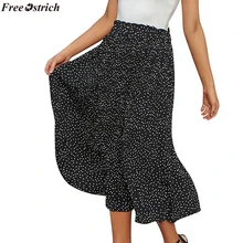 Страусиная модная женская плиссированная юбка в горошек с принтом Свинг Бохо длинная юбка макси для вечеринки сексуальная юбка для девушек леди Корейская