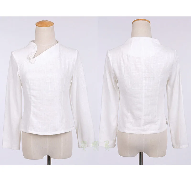 Стильная однотонная традиционная китайская хлопковая льняная блузка для женщин летняя новая рубашка винтажные топы с воротником Cheong-sam Camisa Blusas