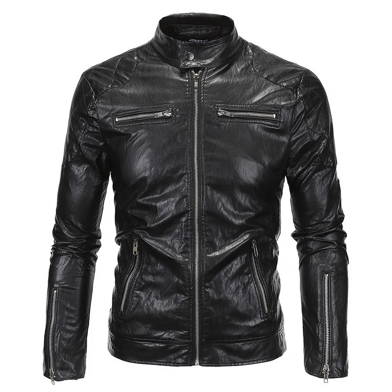 

SHUJIN Men Stand Collar Brand New Men's leather Jackets Slim Fit Leather Male Locomotive style SHUJIN FF