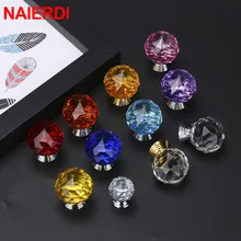 NAIERDI Colorful Crystal Glass Knobs Cabinet Handles Crystal Ball Cupboard Pulls Drawer Knobs Kitchen Furniture Handle