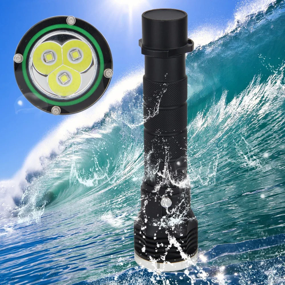 

Waterproof 100m 6000Lm Diving Flashlight 3X XML L2 LED SCUBA Flashlight Torch 2x18650 Light Tactical led Flashlights Lantern