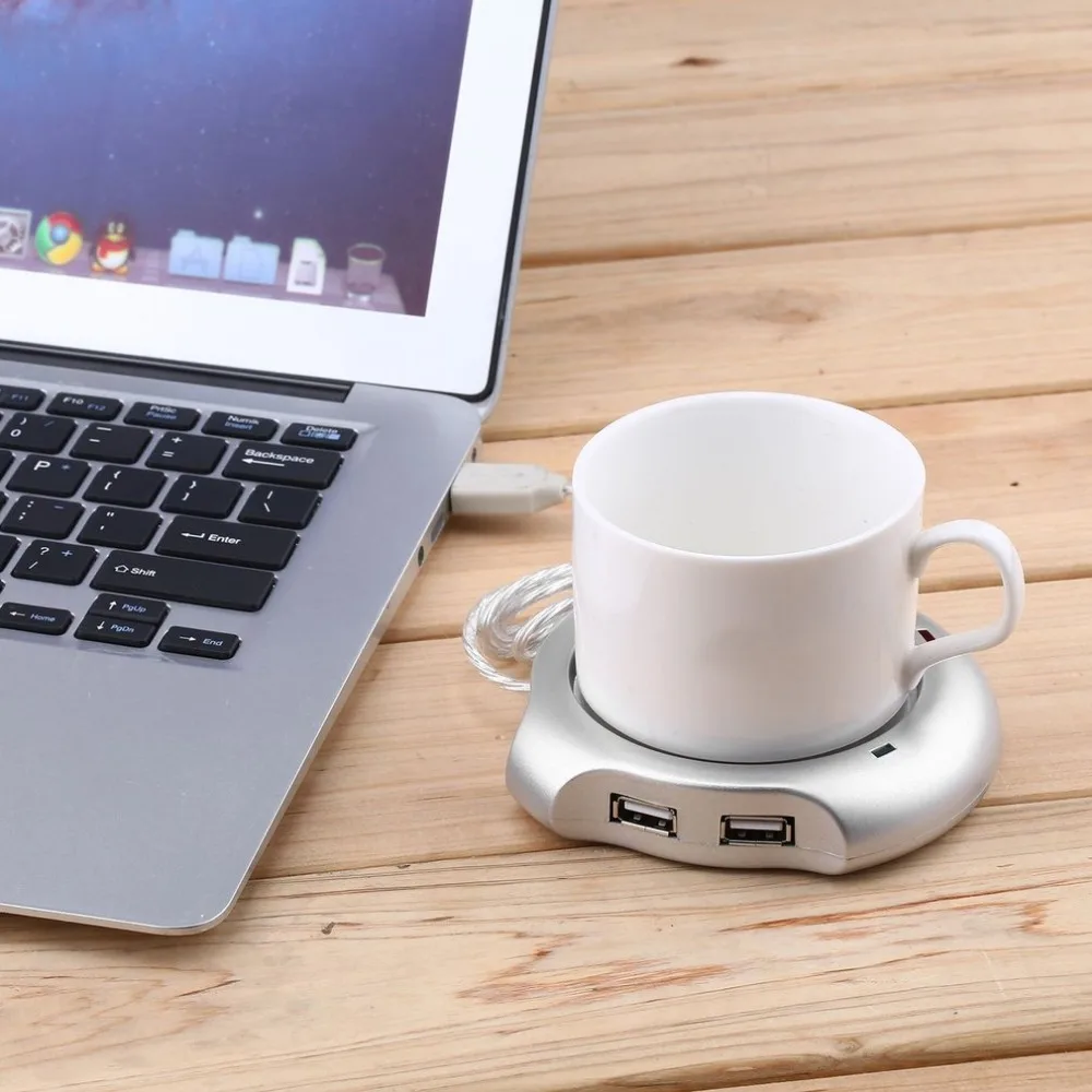 Чашка для напитков серебро 4 порта usb хаб чашка чая кофе кружка грелка 50 градусов