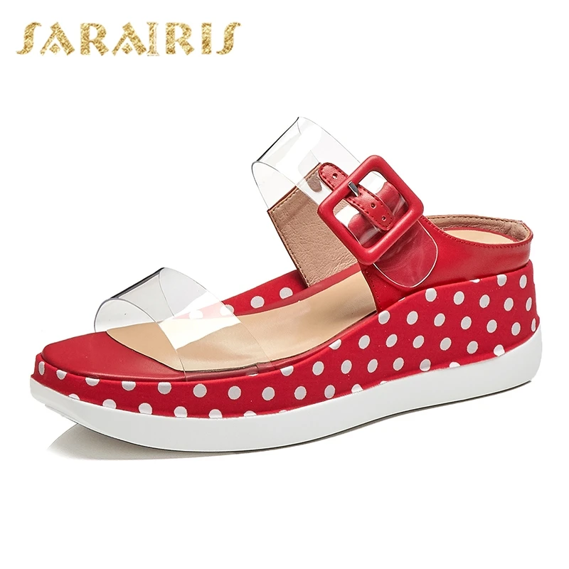 

Sarairis 2019 INS Hot New Polka Dot Platform Sandals Women Summer Comfort Leather Insole Women Wedges Shoes Woman